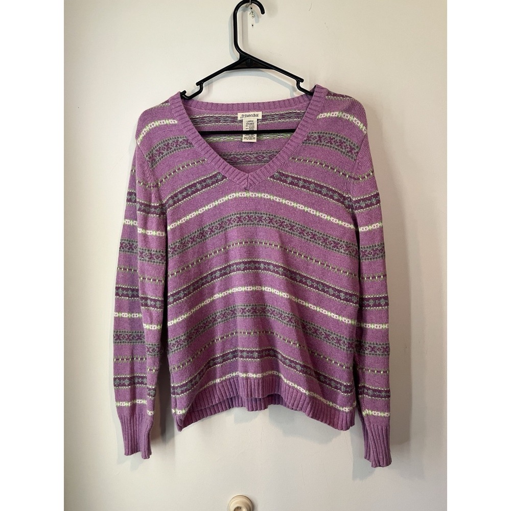 Vintage St Johns Bay Angora Blend Sweater Size Large Nordic Purple‎ V Neck